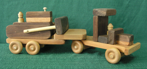 Toy Wood Bulldozer with Truck and Low-Boy Trailer
